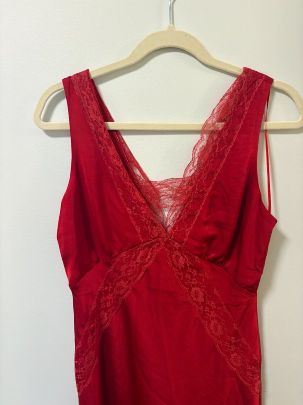 Red Lace-Trim Maxi Slip Dress - Picture 4 of 13